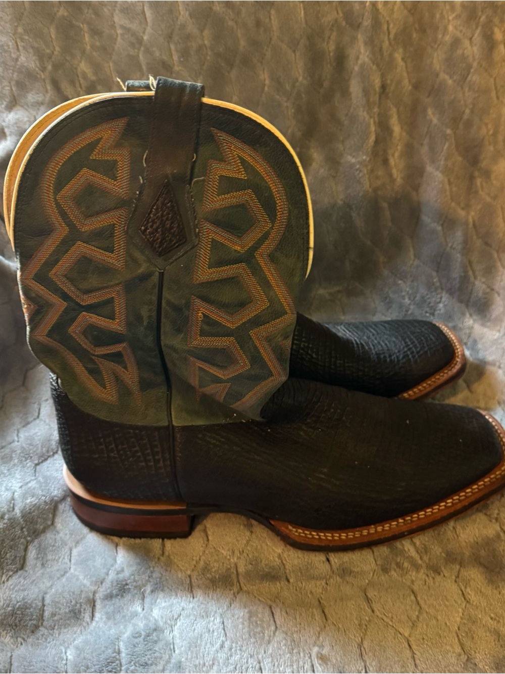 Nocona Black Western Cowboy Boots with green Accents